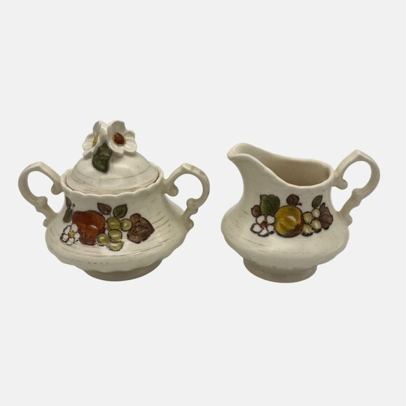 Vintage Metlox Poppytrail Vernon Ware Fruit Basket Sugar Bowl & Creamer USA - Picture 1 of 8